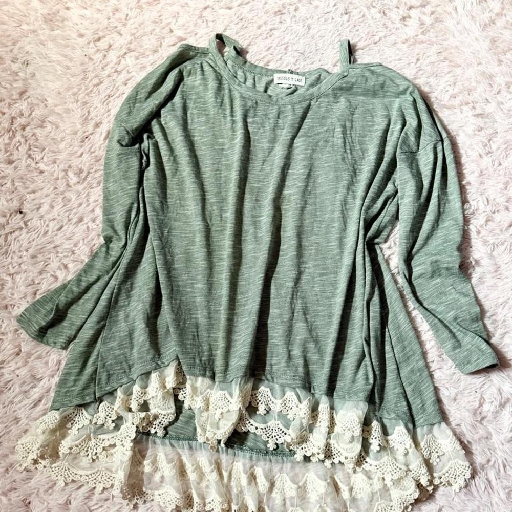 Cottage Core Cold Shoulder Lace Flowy Fairy Whimsical Hobbit Top Womens S Rustic